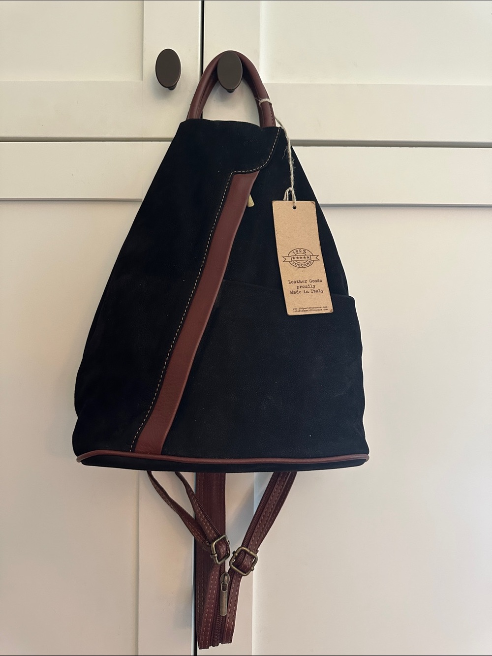 100% TOSCANA ITALIAN LEATHER AND SUEDE CONVERTIBLE SLING BAG/  BACKPACK.